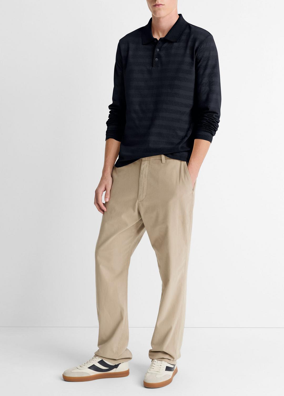 Jacquard-Stripe Cotton Long-Sleeve Polo Shirt in Long Sleeve COASTAL BLUE | VINCE Men