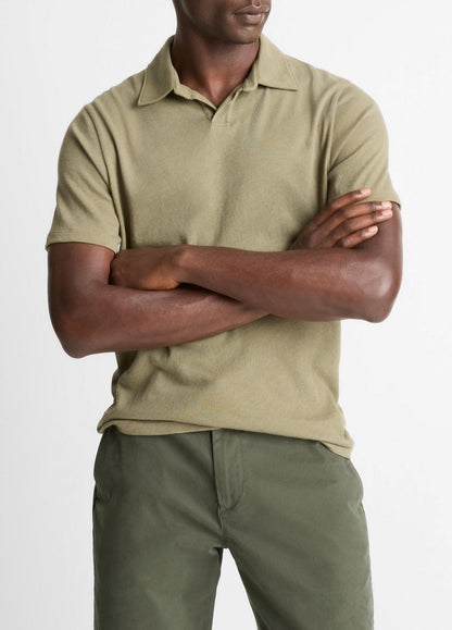Cotton Johnny-Collar Polo Shirt in Henleys & Polos SAGE | VINCE Men
