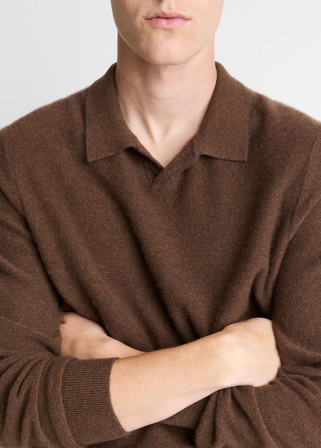Feed Stripe Plush Cashmere Johnny-Collar Sweater in Cashmere MISSION/DARK HEATHER BEARPAW | VINCE Men