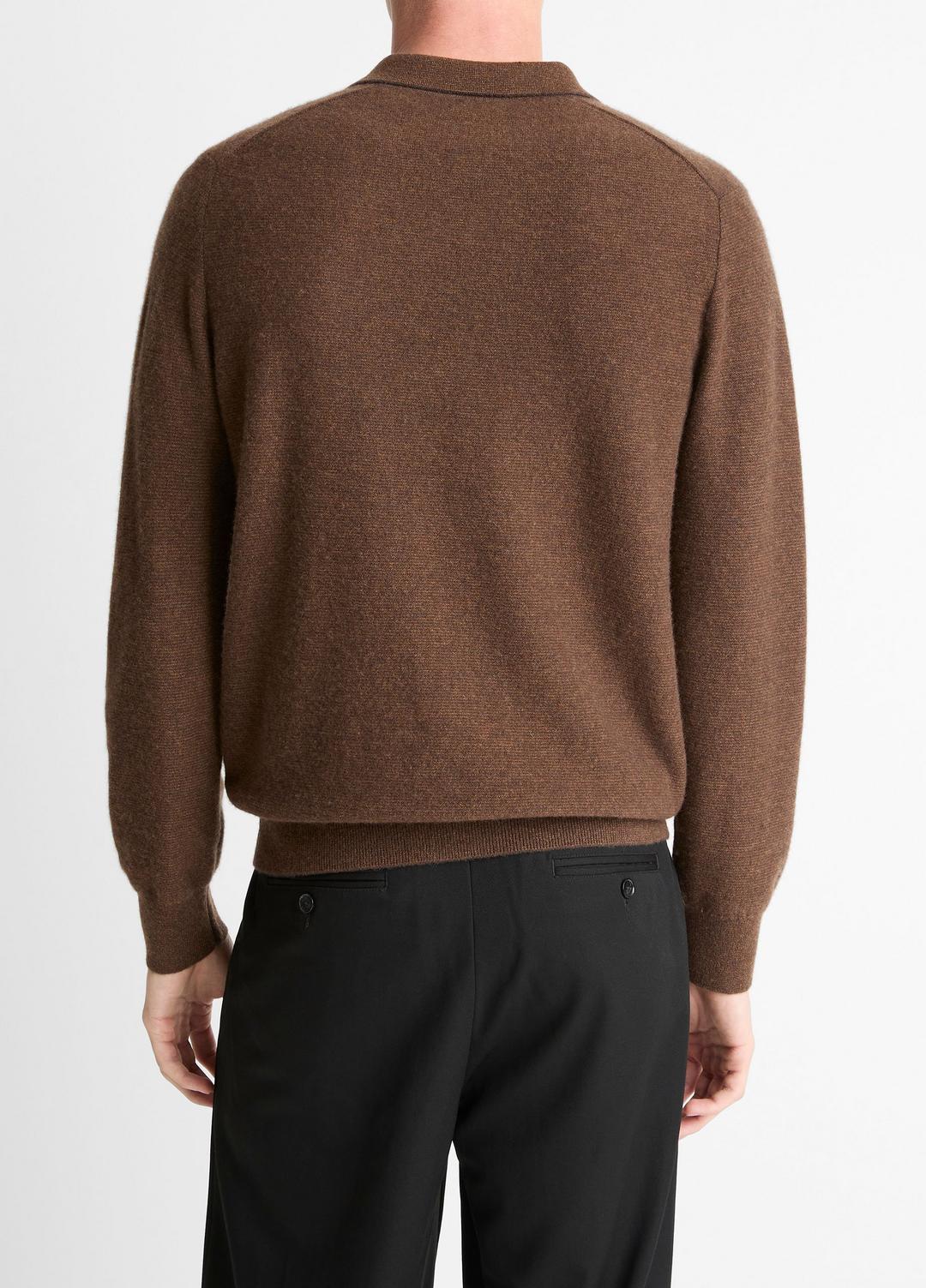 Feed Stripe Plush Cashmere Johnny-Collar Sweater in Cashmere MISSION/DARK HEATHER BEARPAW | VINCE Men