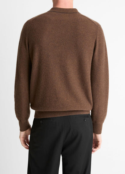 Feed Stripe Plush Cashmere Johnny-Collar Sweater in Cashmere MISSION/DARK HEATHER BEARPAW | VINCE Men