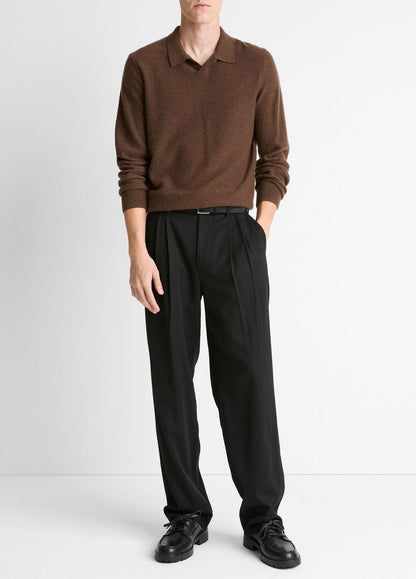 Feed Stripe Plush Cashmere Johnny-Collar Sweater in Cashmere MISSION/DARK HEATHER BEARPAW | VINCE Men