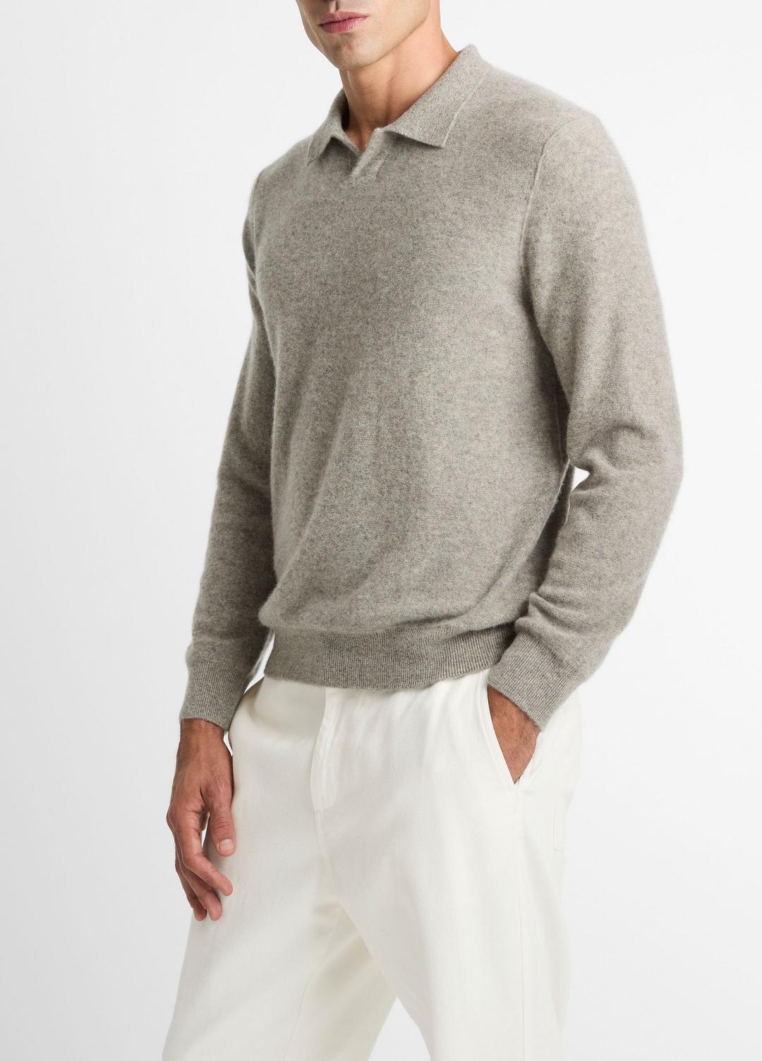 Plush Cashmere Johnny-Collar Polo in Cashmere HEATHER MOUSE | VINCE Men