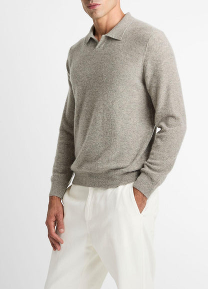 Plush Cashmere Johnny-Collar Polo in Cashmere HEATHER MOUSE | VINCE Men