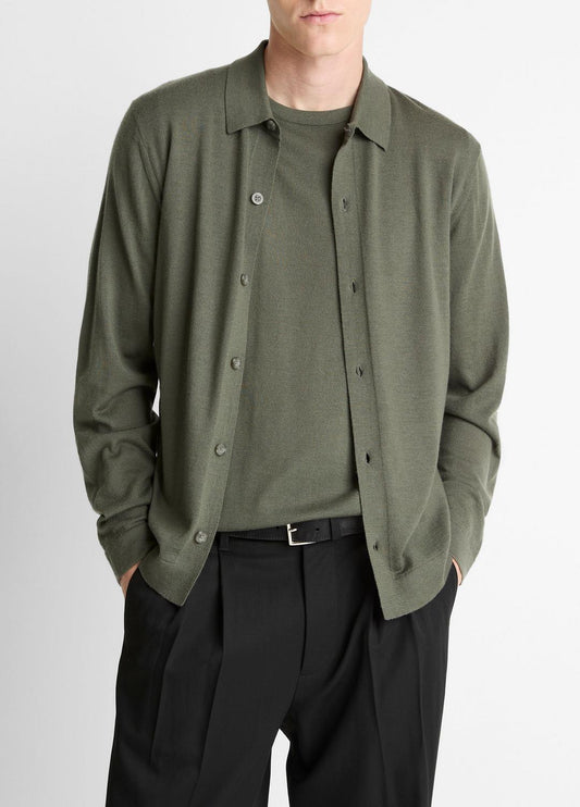 Featherweight Merino Wool-Cashmere Sweater Shirt in Long Sleeve SYCAMORE | VINCE Men