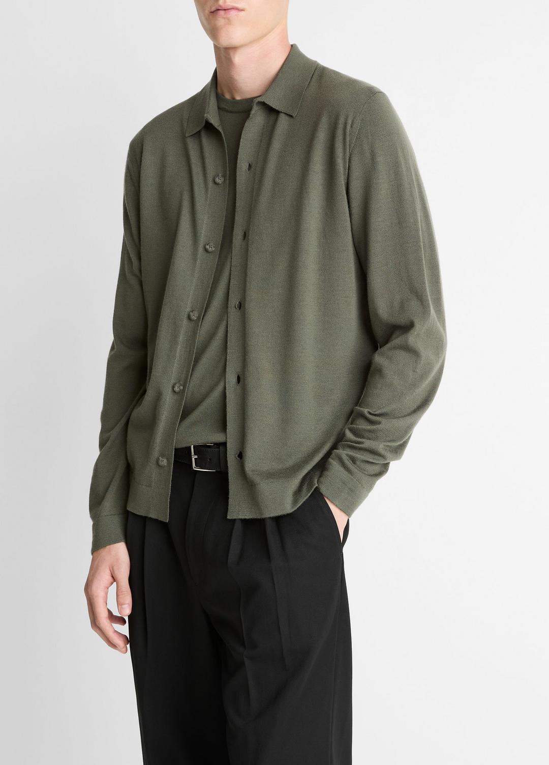 Featherweight Merino Wool-Cashmere Sweater Shirt in Long Sleeve SYCAMORE | VINCE Men