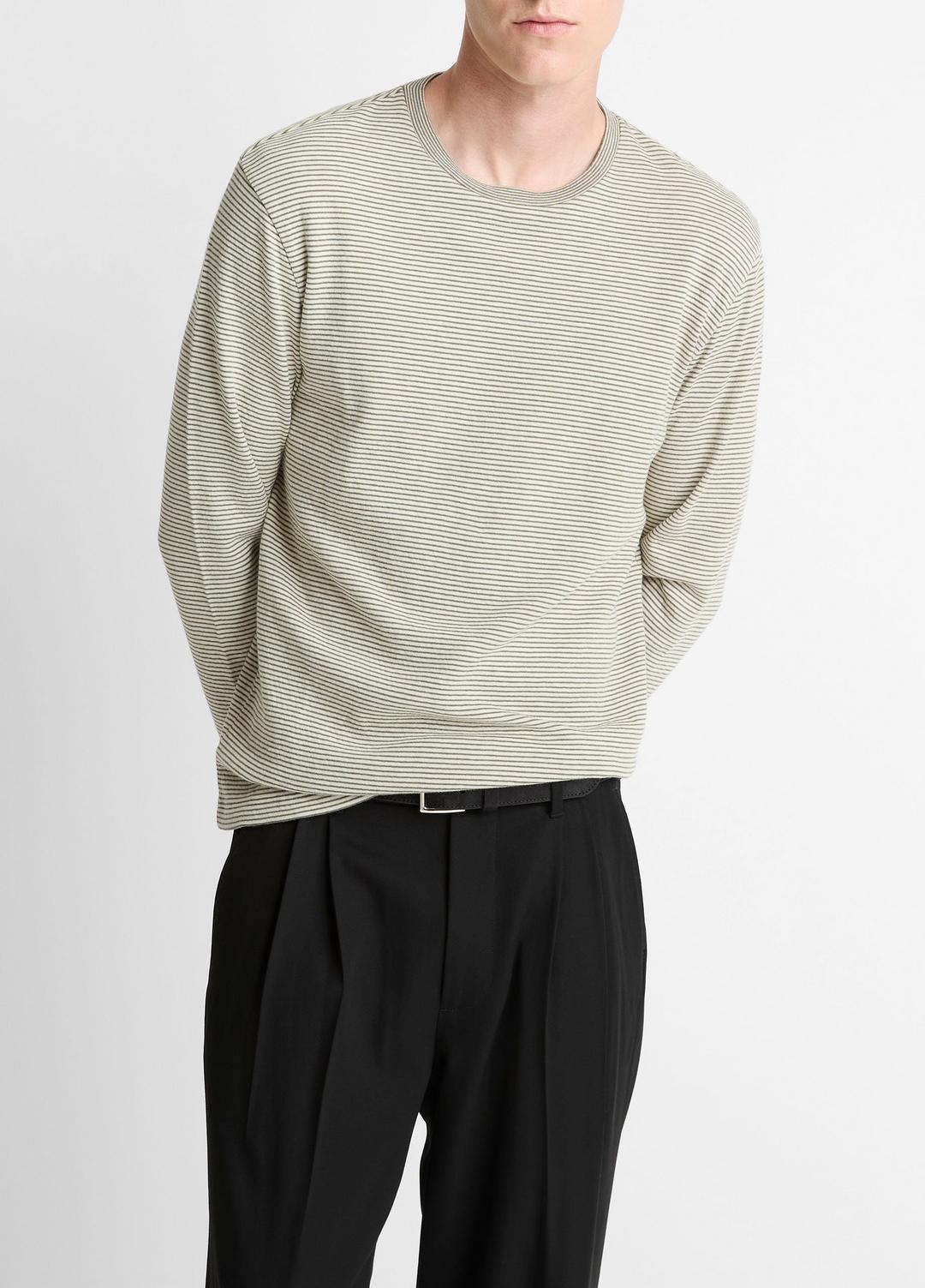 Striped Double-Knit Pima Cotton Long-Sleeve T-Shirt in Long Sleeve MEADOWLARK/SYCAMORE | VINCE Men