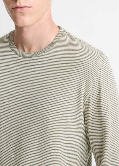 Striped Double-Knit Pima Cotton Long-Sleeve T-Shirt in Long Sleeve MEADOWLARK/SYCAMORE | VINCE Men