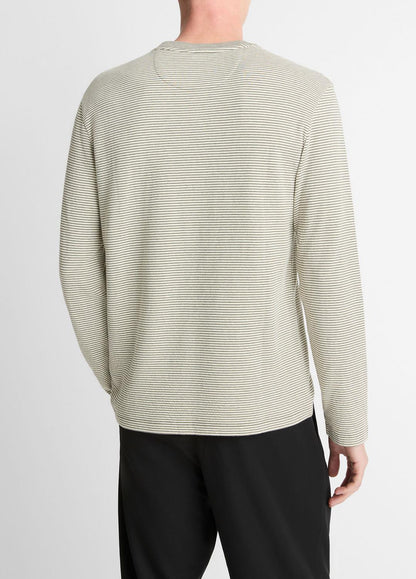 Striped Double-Knit Pima Cotton Long-Sleeve T-Shirt in Long Sleeve MEADOWLARK/SYCAMORE | VINCE Men