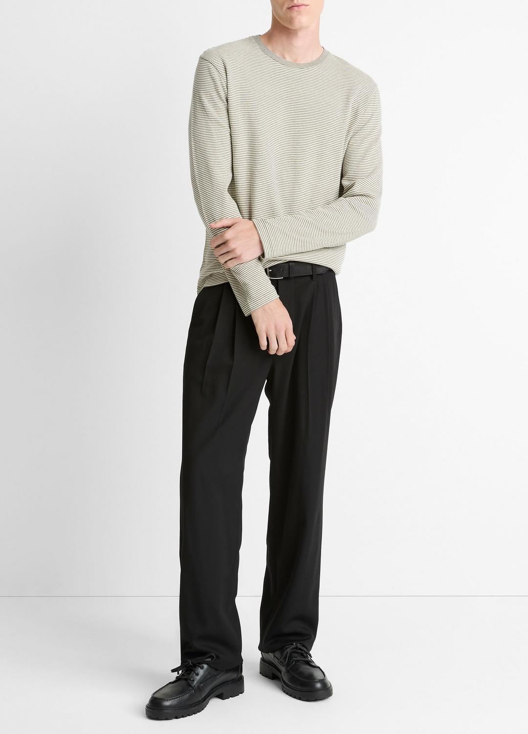 Striped Double-Knit Pima Cotton Long-Sleeve T-Shirt in Long Sleeve MEADOWLARK/SYCAMORE | VINCE Men