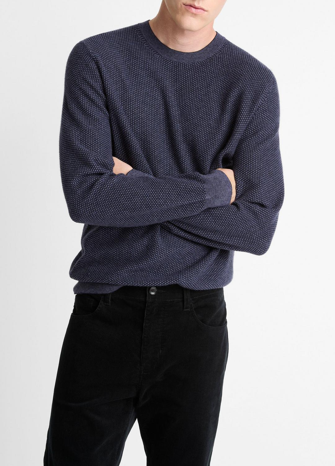 Geo-Jacquard Wool-Blend Crew Neck Sweater in Crew Neck HYACINTH/COASTAL BLUE | VINCE Men