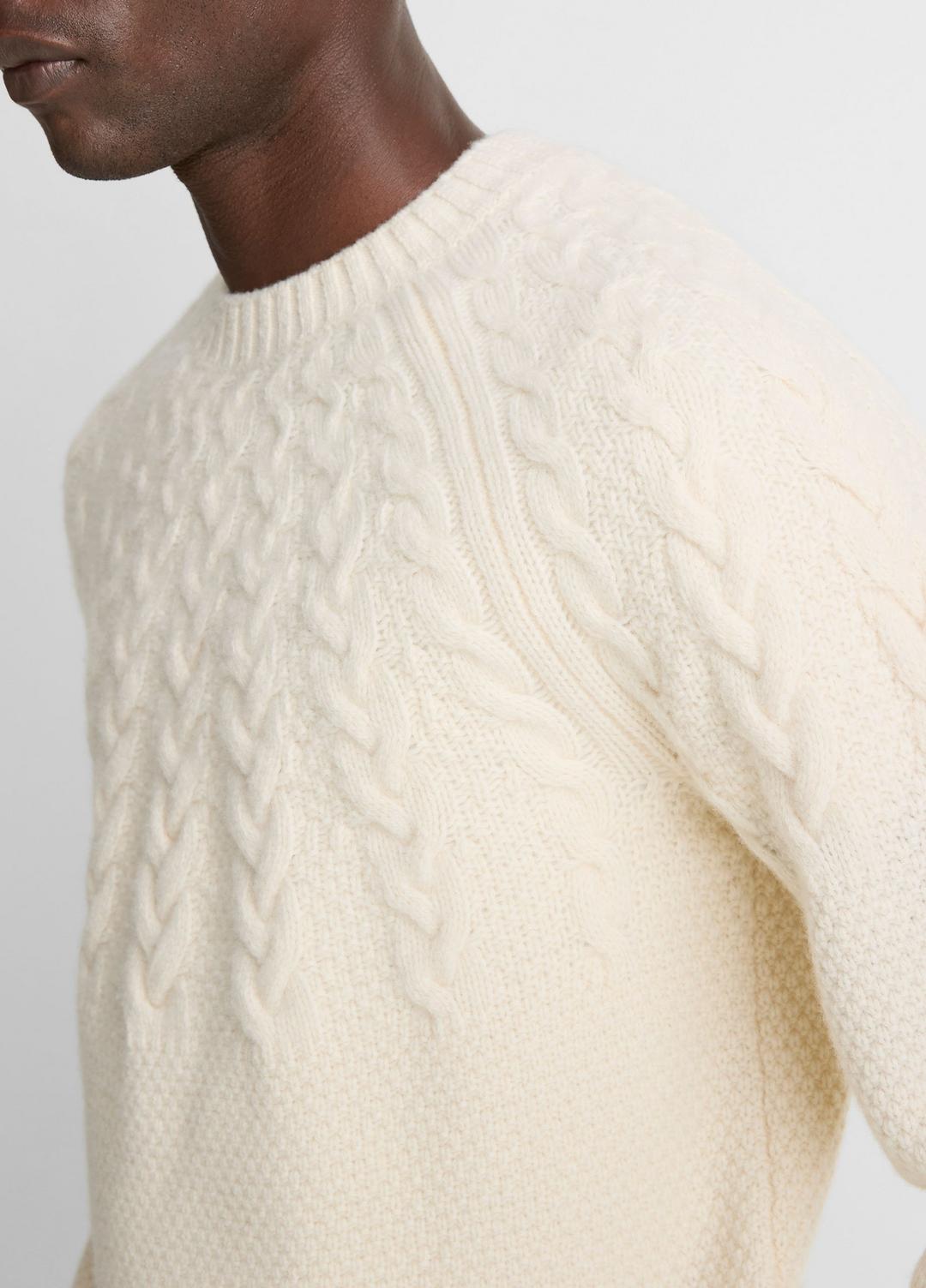 Airspun Merino Wool Cable-Yoke Sweater in Crew Neck LIGHT DUNE | VINCE Men