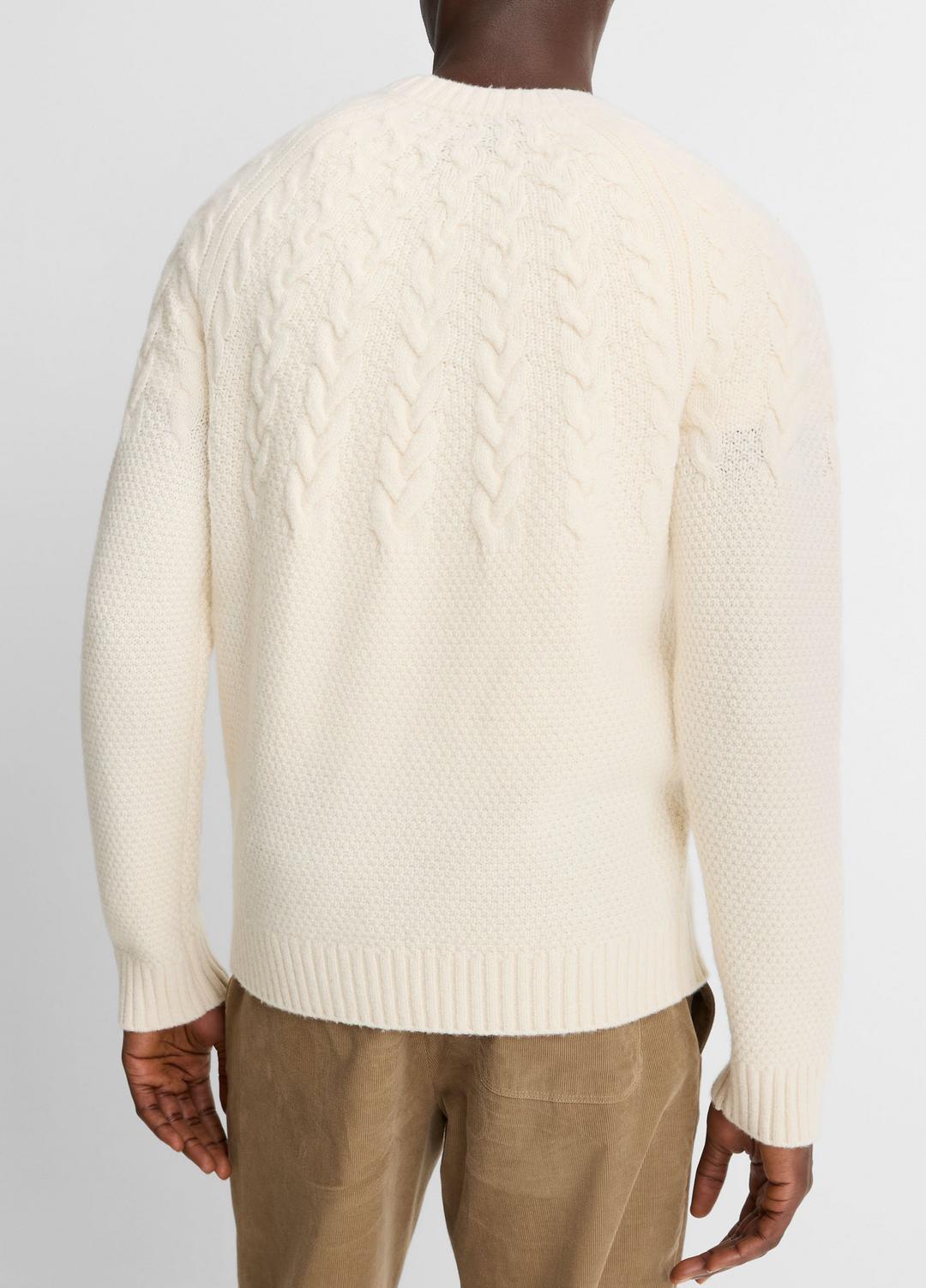 Airspun Merino Wool Cable-Yoke Sweater in Crew Neck LIGHT DUNE | VINCE Men
