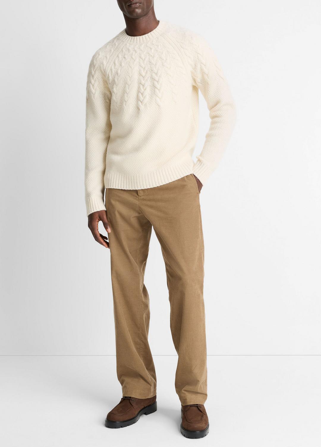 Airspun Merino Wool Cable-Yoke Sweater in Crew Neck LIGHT DUNE | VINCE Men