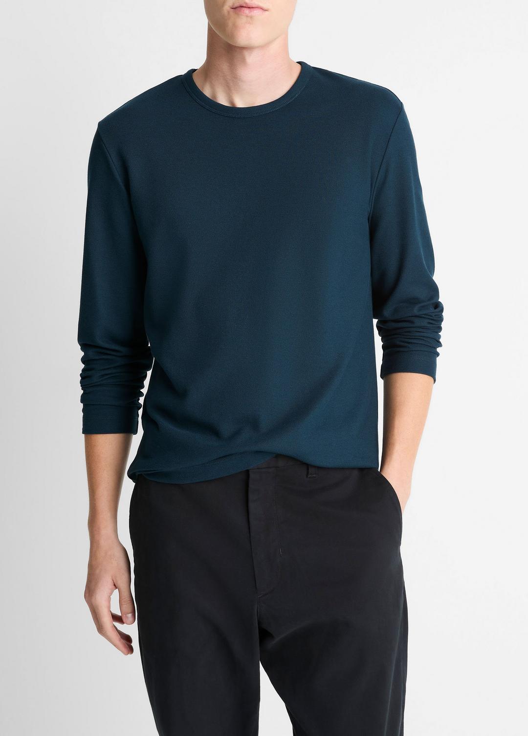 Pima Cotton Piqué Long-Sleeve T-Shirt in Long Sleeve RAPIDS | VINCE Men