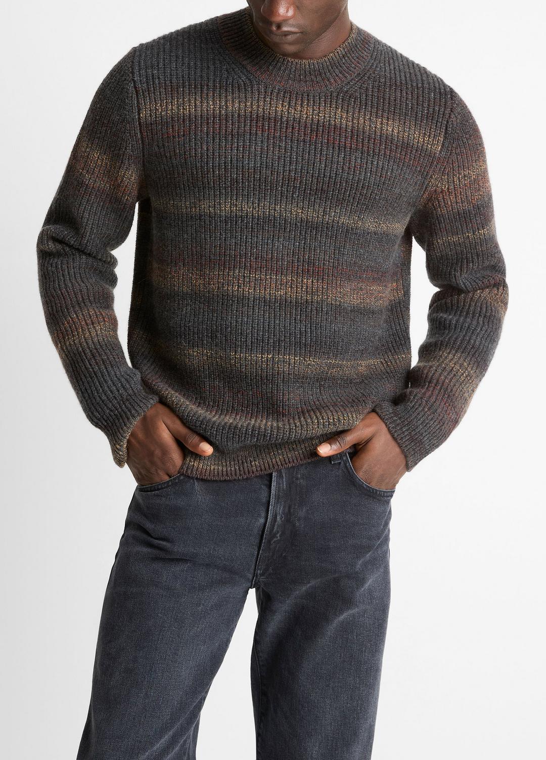 Space-Dye Shaker Wool-Blend Sweater in Crew Neck HEATHER BLACK COMBO | VINCE Men