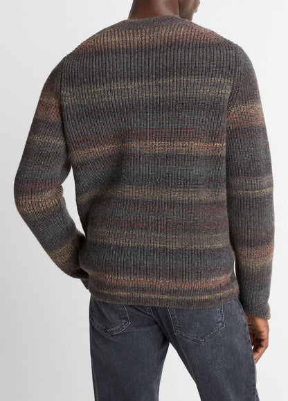 Space-Dye Shaker Wool-Blend Sweater in Crew Neck HEATHER BLACK COMBO | VINCE Men