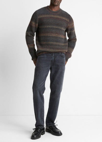 Space-Dye Shaker Wool-Blend Sweater in Crew Neck HEATHER BLACK COMBO | VINCE Men