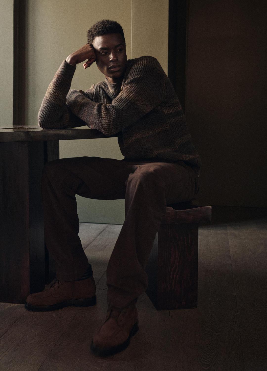 Space-Dye Shaker Wool-Blend Sweater in Crew Neck HEATHER BLACK COMBO | VINCE Men