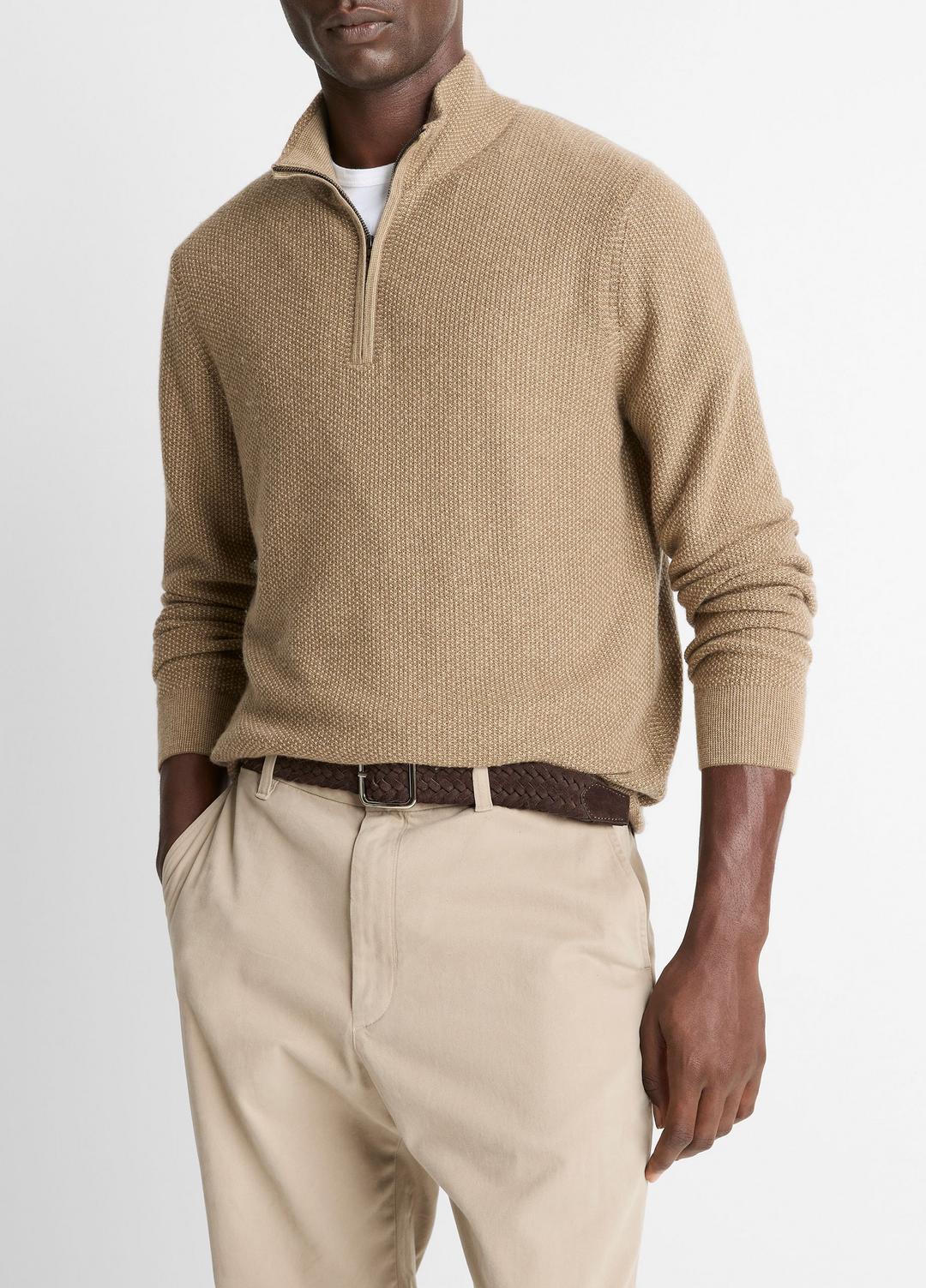 Geo-Jacquard Wool-Blend Quarter-Zip Sweater in Crew Neck TETON/RIVER SAND | VINCE Men