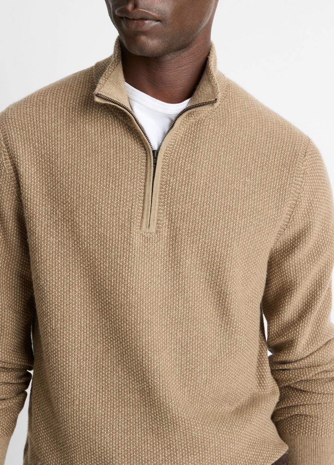 Geo-Jacquard Wool-Blend Quarter-Zip Sweater in Crew Neck TETON/RIVER SAND | VINCE Men