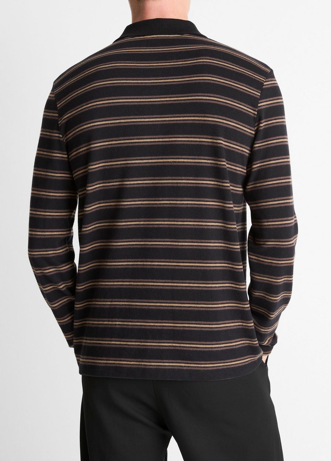 Striped Cotton-Blend Long-Sleeve Polo Shirt in Henleys & Polos BLACK COMBO | VINCE Men