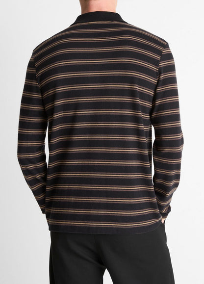 Striped Cotton-Blend Long-Sleeve Polo Shirt in Henleys & Polos BLACK COMBO | VINCE Men