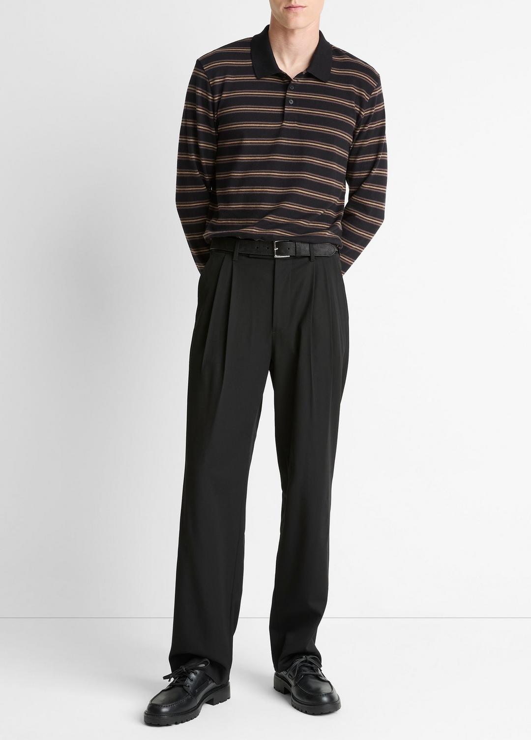 Striped Cotton-Blend Long-Sleeve Polo Shirt in Henleys & Polos BLACK COMBO | VINCE Men