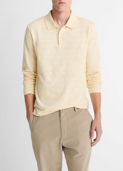 Jacquard-Stripe Cotton Long-Sleeve Polo Shirt in Long Sleeve MEADOWLARK | VINCE Men