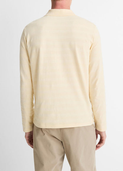 Jacquard-Stripe Cotton Long-Sleeve Polo Shirt in Long Sleeve MEADOWLARK | VINCE Men