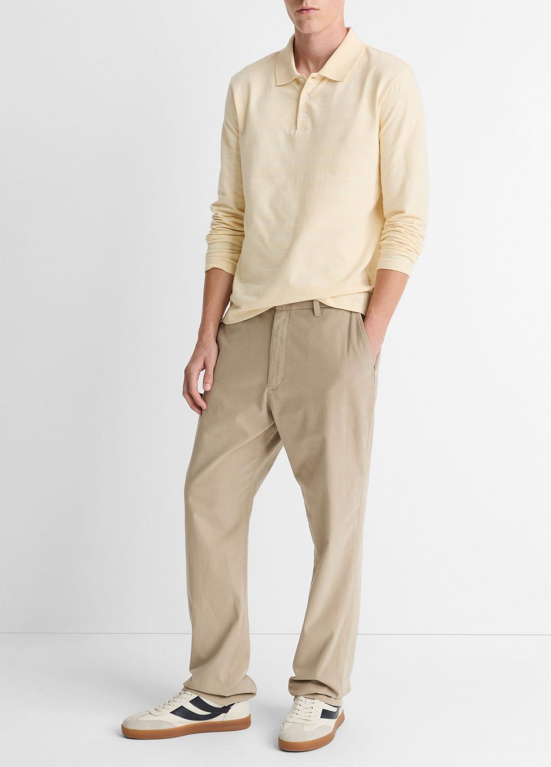 Jacquard-Stripe Cotton Long-Sleeve Polo Shirt in Long Sleeve MEADOWLARK | VINCE Men