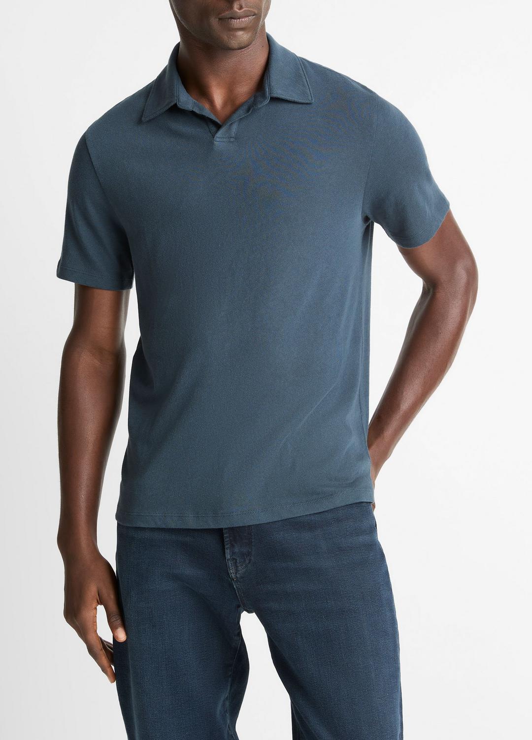Cotton Johnny-Collar Polo Shirt in Henleys & Polos CLEAR LAKE | VINCE Men