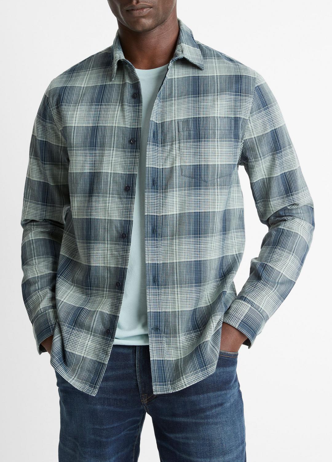 Big Sky Plaid Cotton Button-Front Shirt in Long Sleeve RAPIDS COMBO | VINCE Men