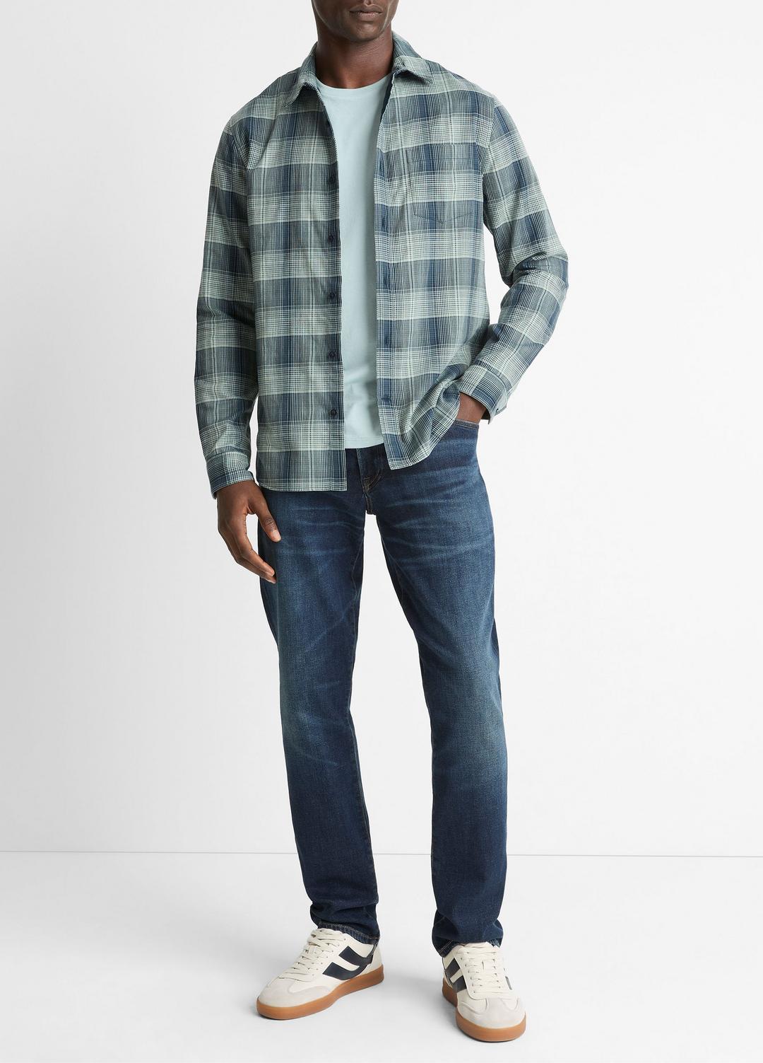 Big Sky Plaid Cotton Button-Front Shirt in Long Sleeve RAPIDS COMBO | VINCE Men