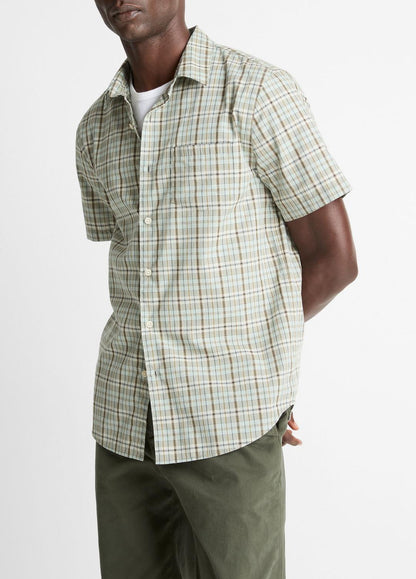 Polson Plaid Cotton Short-Sleeve Button-Front Shirt in Short Sleeve SEAFOAM COMBO | VINCE Men