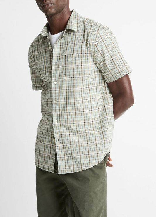 Polson Plaid Cotton Short-Sleeve Button-Front Shirt in Short Sleeve SEAFOAM COMBO | VINCE Men