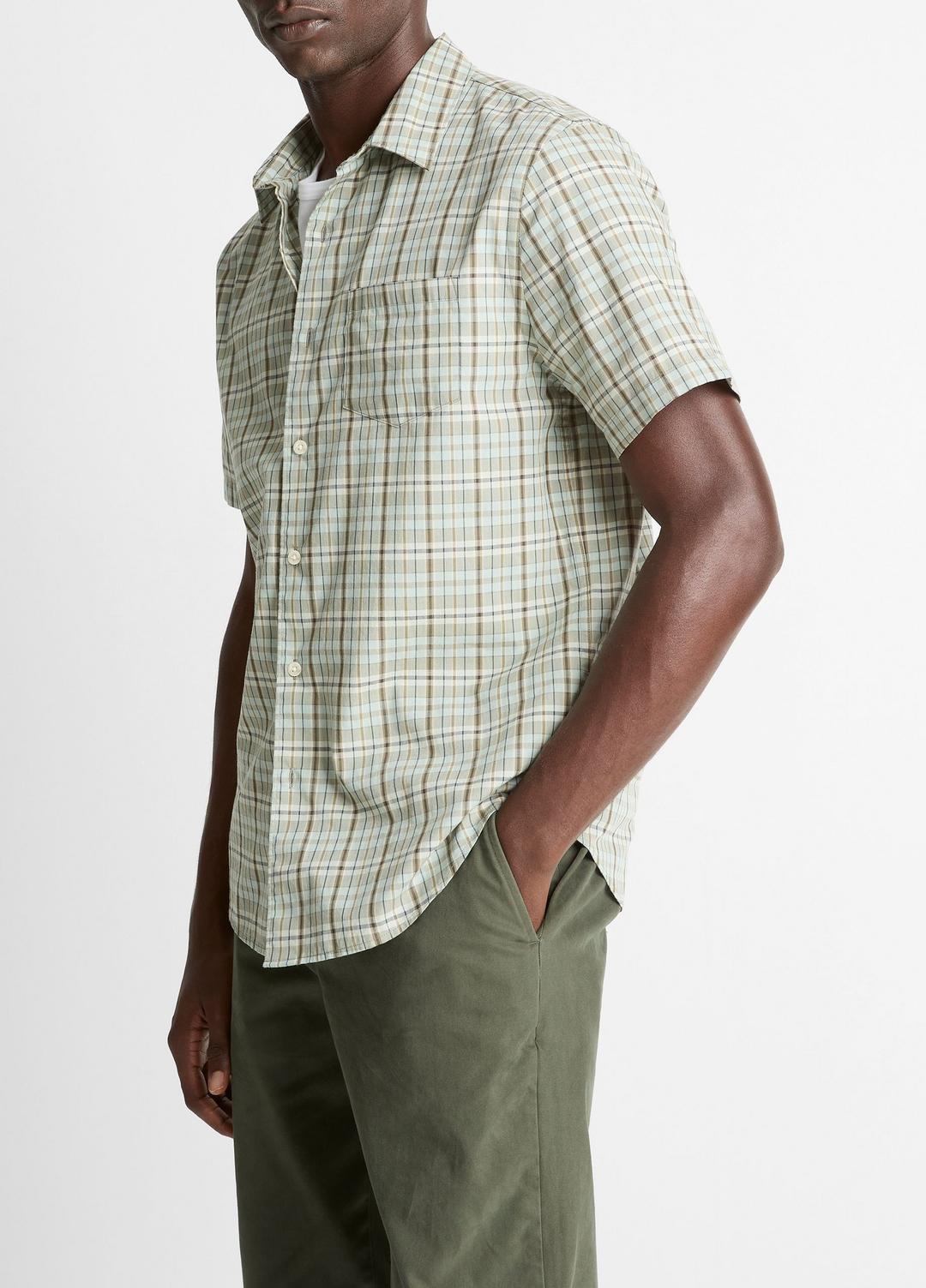Polson Plaid Cotton Short-Sleeve Button-Front Shirt in Short Sleeve SEAFOAM COMBO | VINCE Men