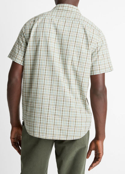Polson Plaid Cotton Short-Sleeve Button-Front Shirt in Short Sleeve SEAFOAM COMBO | VINCE Men