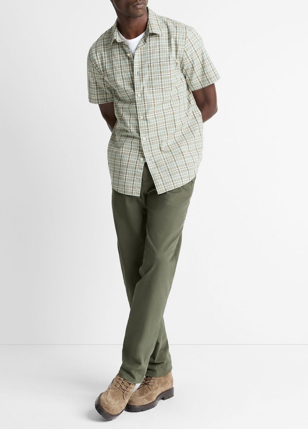 Polson Plaid Cotton Short-Sleeve Button-Front Shirt in Short Sleeve SEAFOAM COMBO | VINCE Men