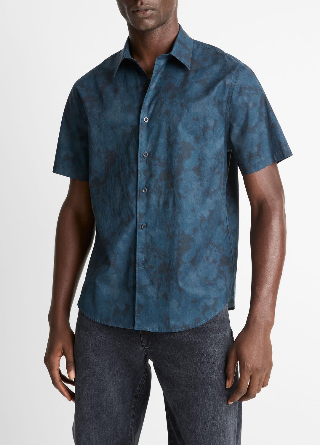 Dyed Camouflage Cotton Short-Sleeve Button-Front Shirt in Short Sleeve RAPIDS COMBO | VINCE Men