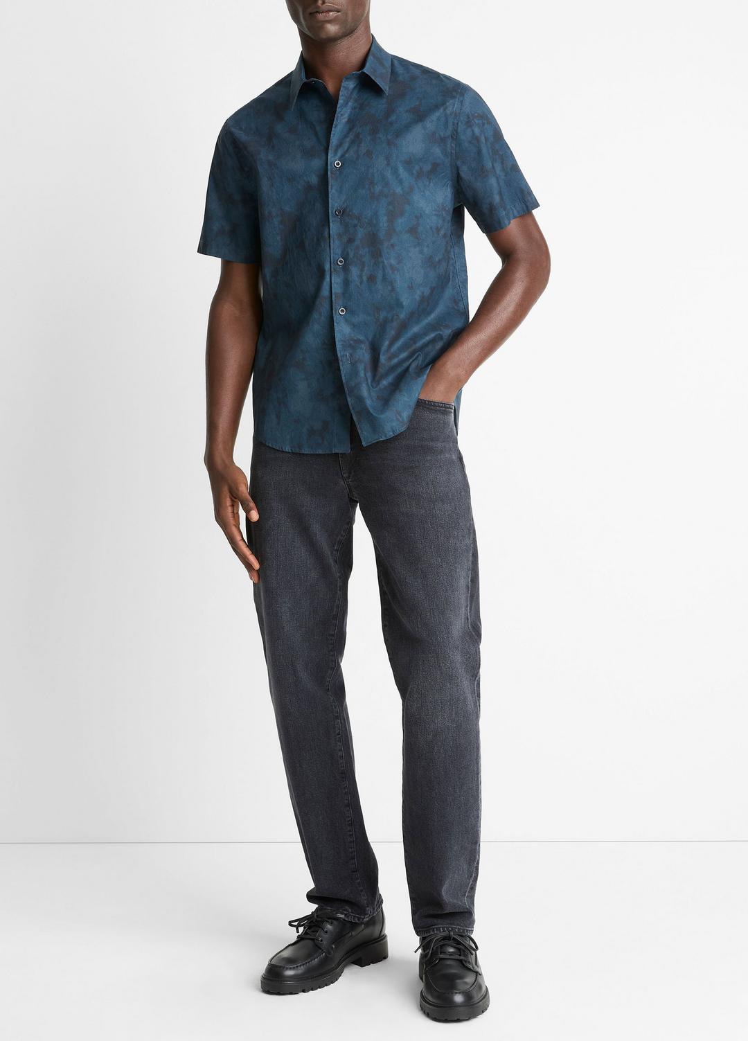 Dyed Camouflage Cotton Short-Sleeve Button-Front Shirt in Short Sleeve RAPIDS COMBO | VINCE Men