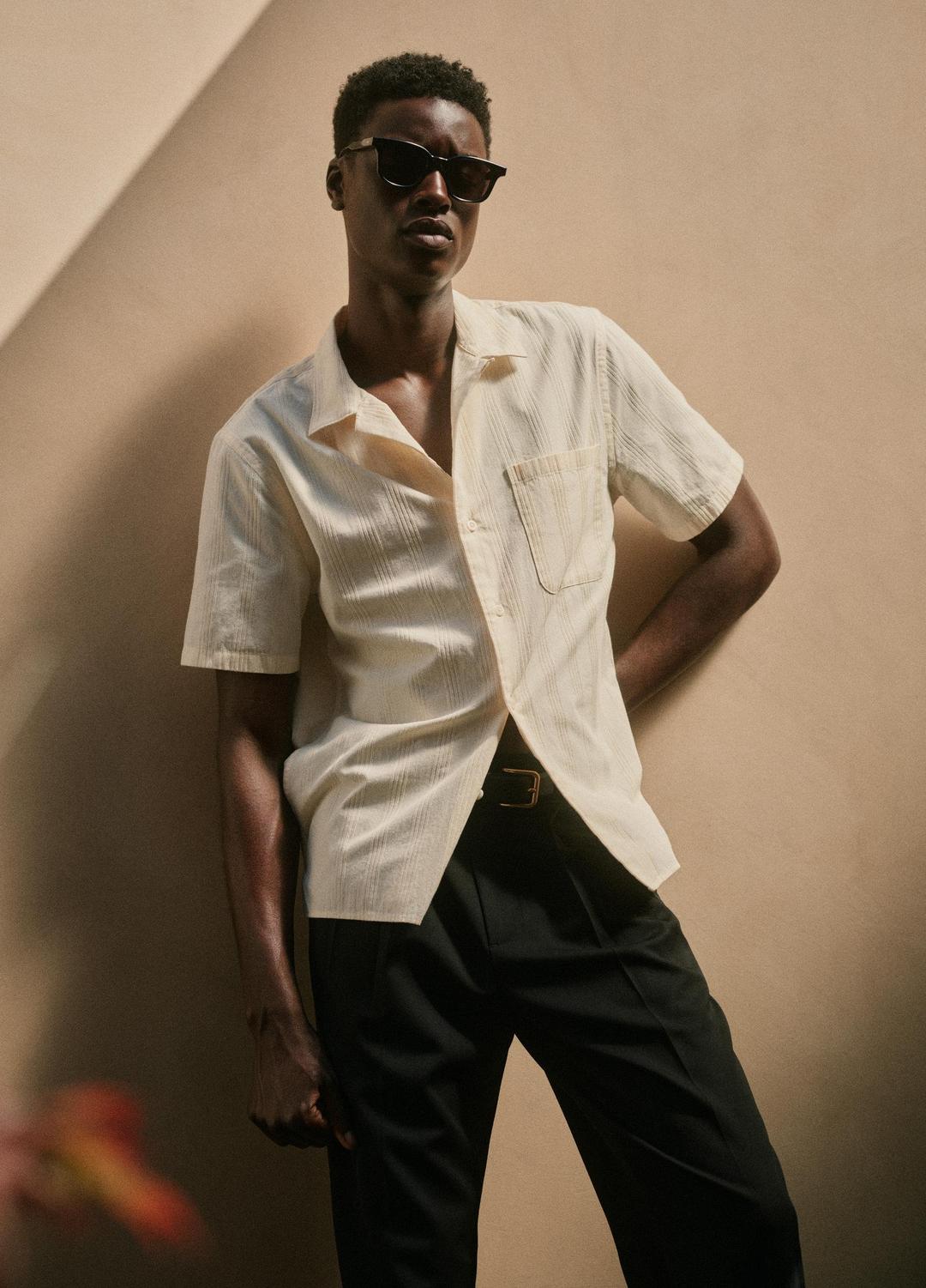 Union Stripe Cotton Short-Sleeve Loop-Collar Shirt in Short Sleeve MEADOWLARK | VINCE Men
