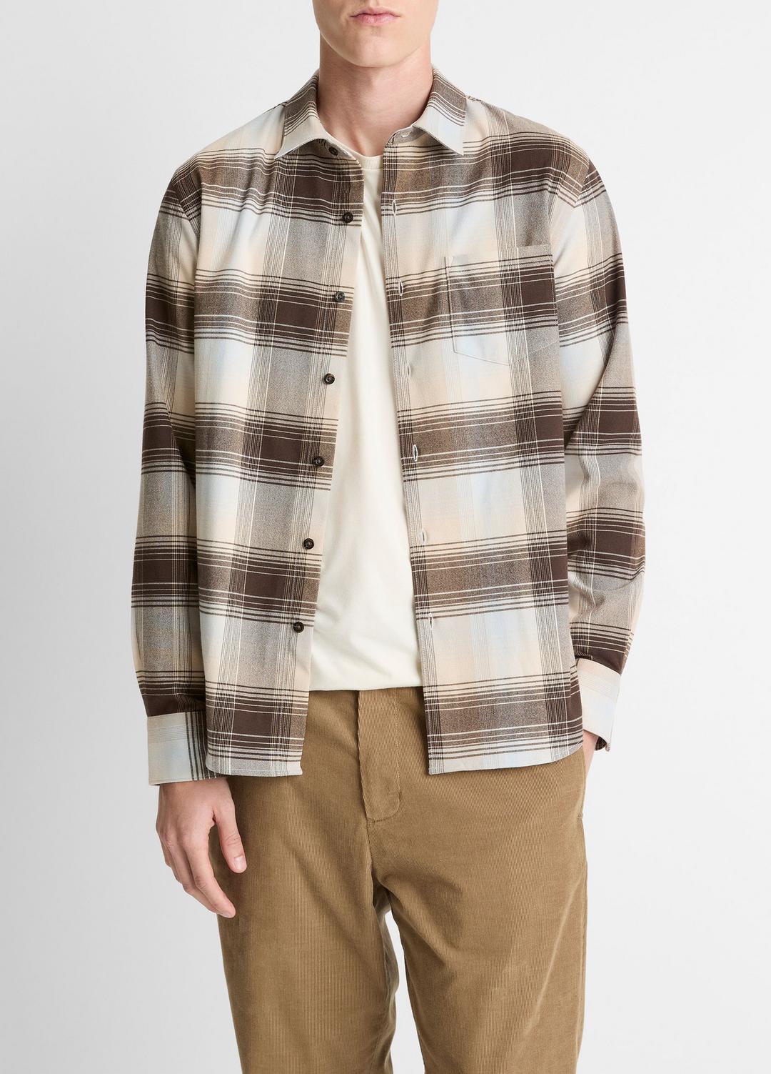 Missoula Plaid Button-Front Shirt in Long Sleeve WHITECAP COMBO | VINCE Men