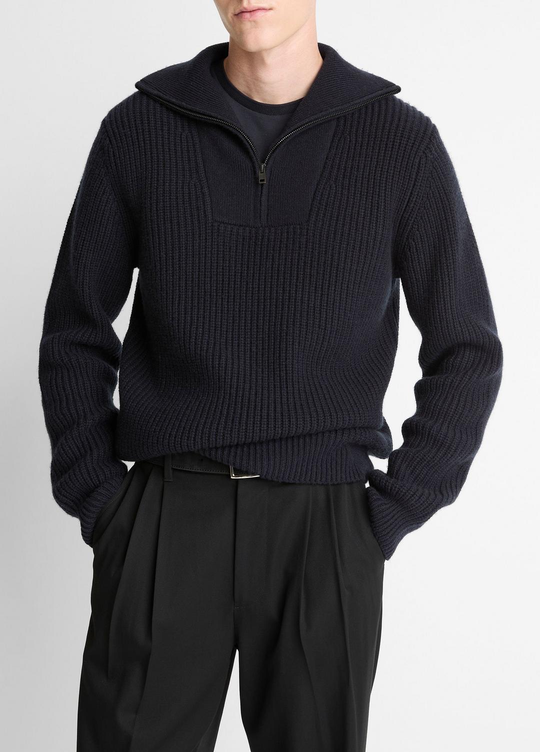 Heirloom Shaker Wool-Cashmere Quarter-Zip Sweater in Quarter Zip COASTAL BLUE | VINCE Men