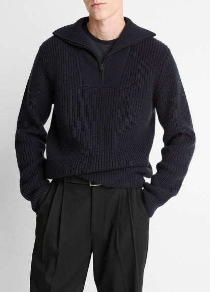 Heirloom Shaker Wool-Cashmere Quarter-Zip Sweater in Quarter Zip COASTAL BLUE | VINCE Men