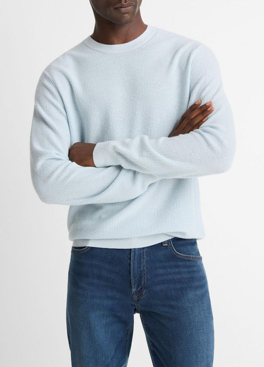 Geo-Jacquard Wool-Blend Crew Neck Sweater in Crew Neck WHITECAP/CLASSIC CREAM | VINCE Men
