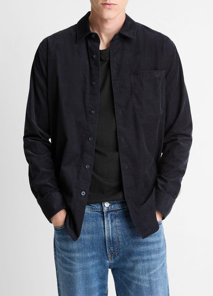 Italian Cotton Corduroy Button-Front Shirt in Long Sleeve COASTAL BLUE | VINCE Men