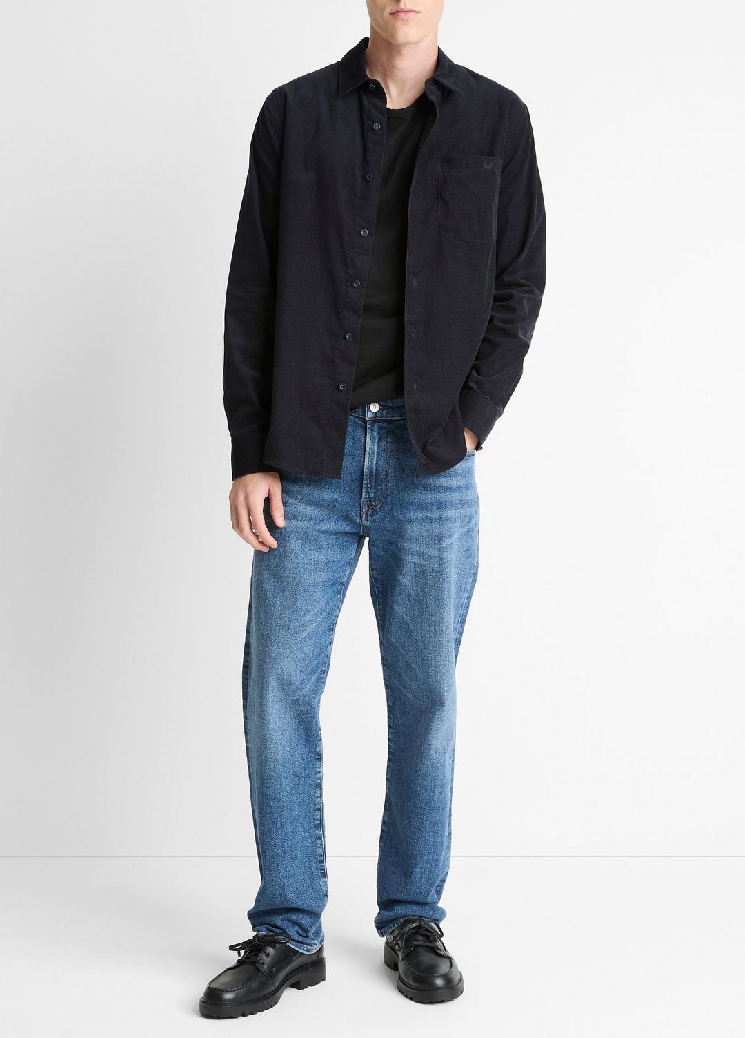 Italian Cotton Corduroy Button-Front Shirt in Long Sleeve COASTAL BLUE | VINCE Men