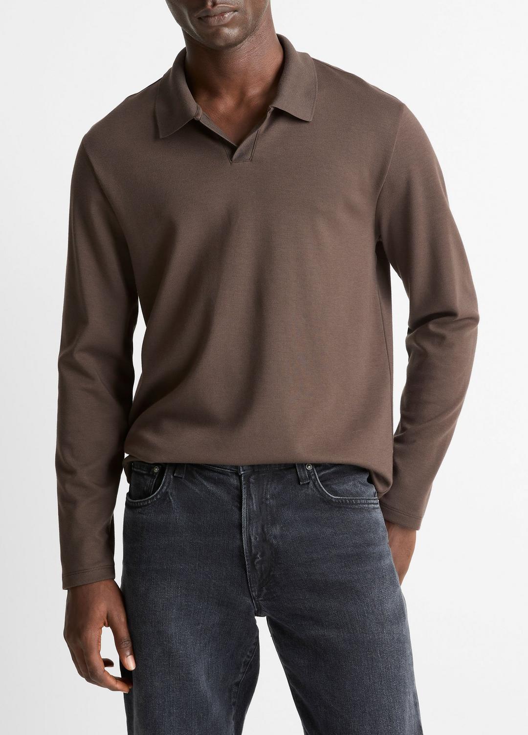 Milano Pima Cotton-Blend Johnny-Collar Shirt in Long Sleeve MISSION | VINCE Men