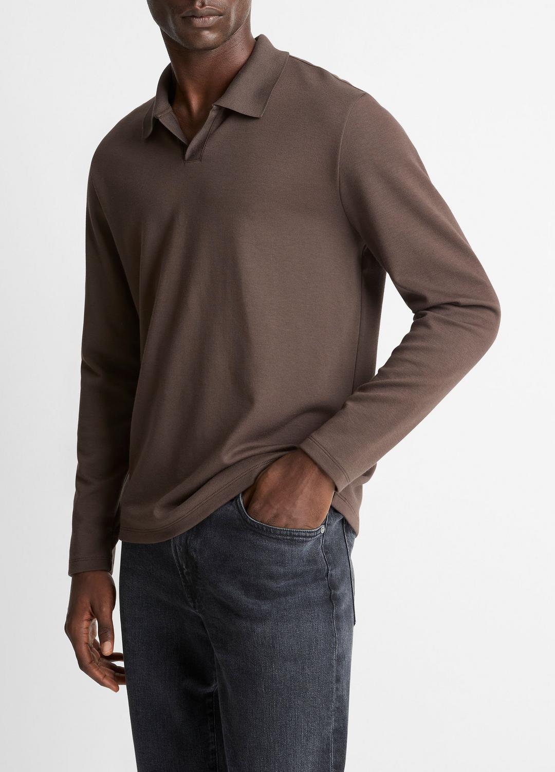 Milano Pima Cotton-Blend Johnny-Collar Shirt in Long Sleeve MISSION | VINCE Men